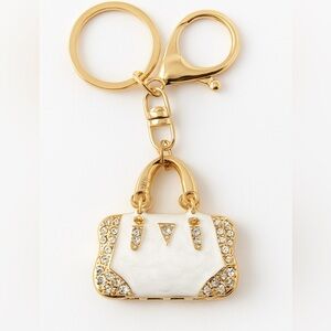 Gold and White Purse Keychain with Rhinestones New